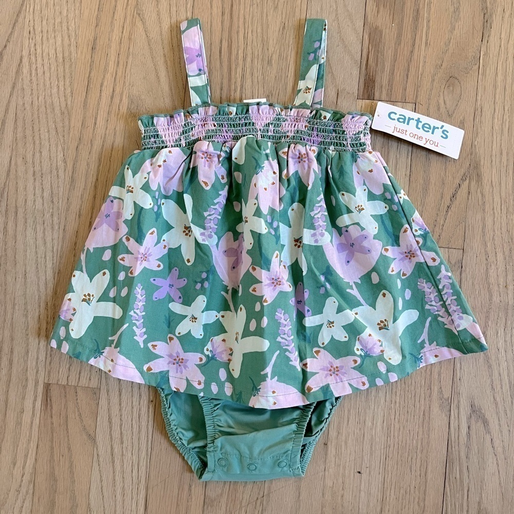 NWT Carters floral bubble romper size 18 mo dress purple green white snaps